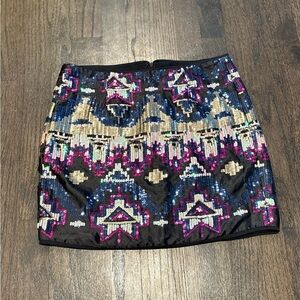 F21 Women’s Aztec Pattern Sequin Mini Skirt Size Medium Multi Color